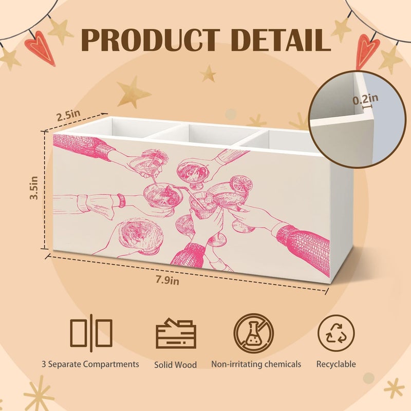 KBRCT Retro Pink Cocktail Wooden Utensils Holder, Pink Kitchen Decor, Trendy Modern Minimalist Cocktail Lover Wood Cooking Utensil Holder Organizer for Kitchen Countertop Counter Decor - Image 3